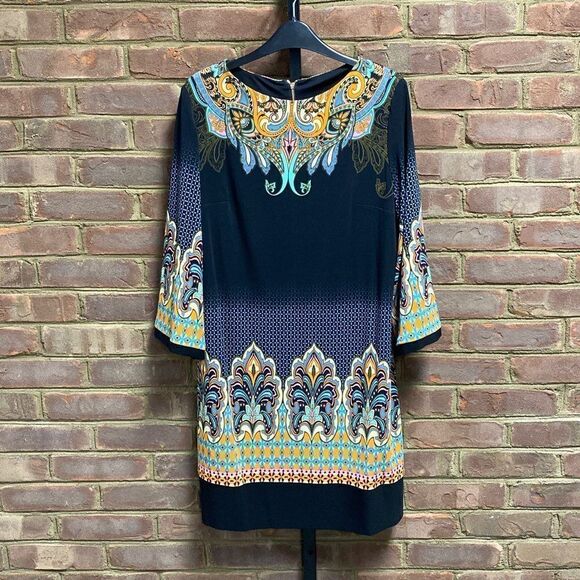 Joseph Ribkoff 3/4 Sleeve Multi Dress Size 14 NEW - Picture 2 of 6